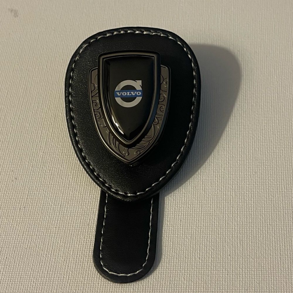 Volvo Logo Sunglass Holder for Car Black PU Leather NWT